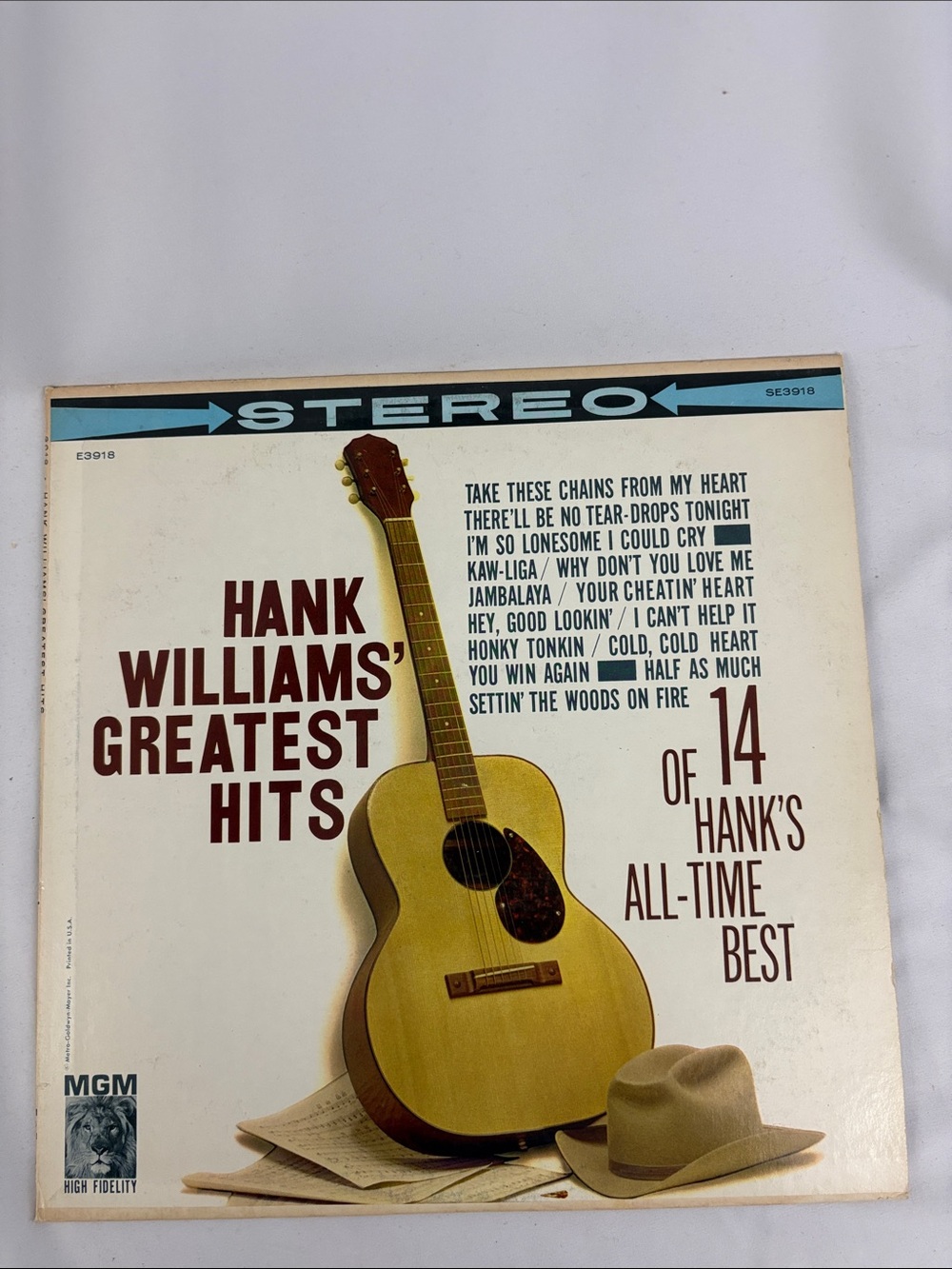 Hank Williams Greatest Hits 14 all-time best vinyl LP MGM Records – SE3918 1961